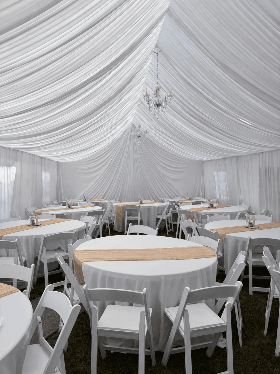 Full setup with white draping