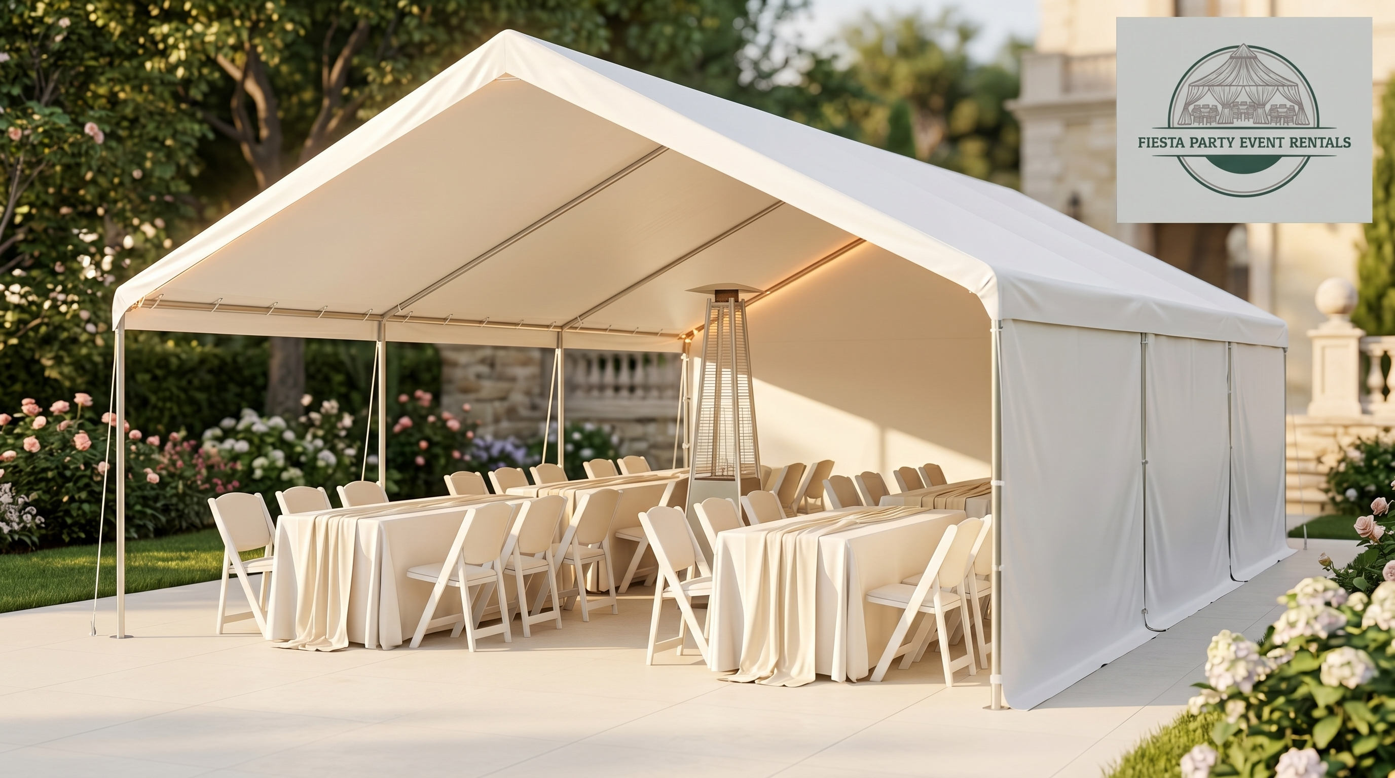 Outdoor tent setup for a backyard graduation party in Sacramento